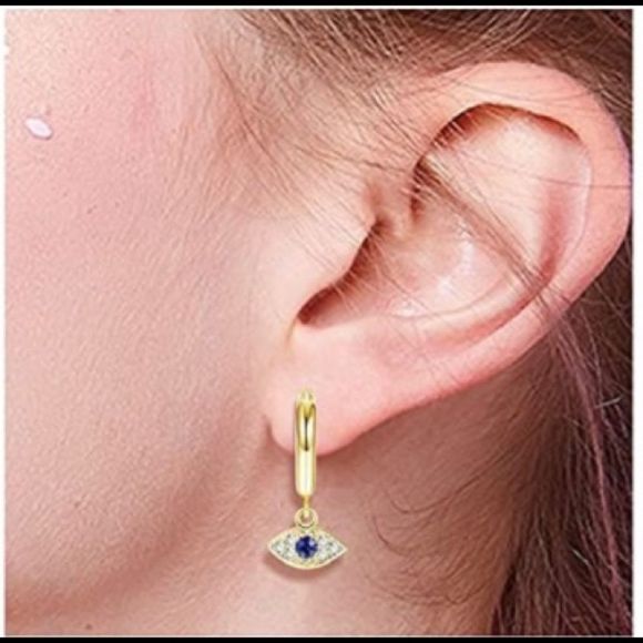 Gold tone evil eye drop earrings - Picture 3 of 3